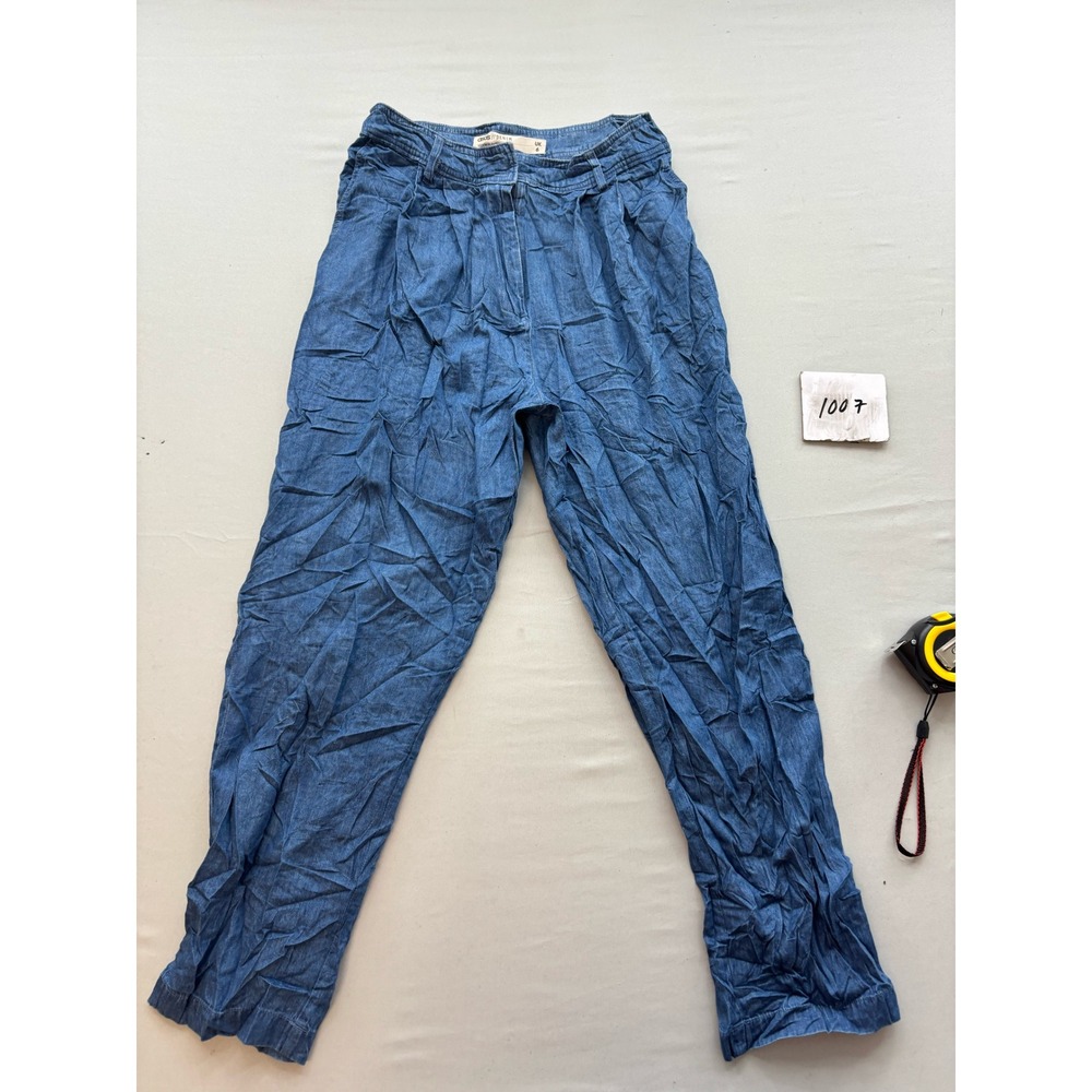 ASOS Denim Blue Pleated High Rise Tapered Leg Trousers UK 6 US 2